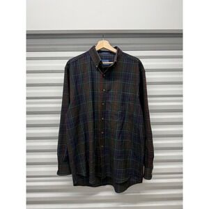 Sir Pendleton Mens Large Plaid Wool Button Down Shirt Green Blue Red Long Sleeve